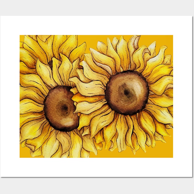 sunflowers in a golden frame Wall Art by Art by Taya 